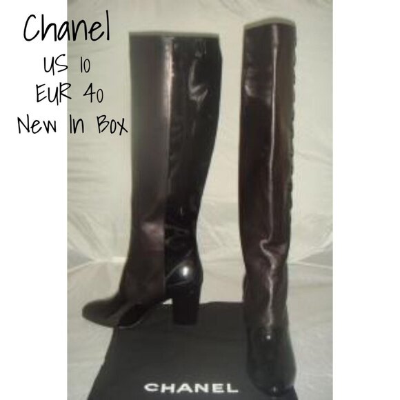 Runway Chanel buttoned boots Black/Brown Patent Leather Button 40 EU New In Box - Picture 1 of 10